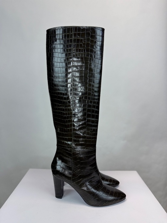 Longchamp Shoes - New Longchamp Croc Embossed Leather Knee High Boot Khaki Sz 10
